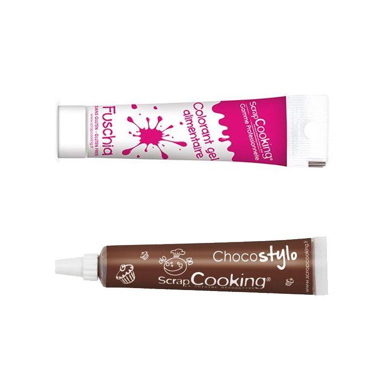 Stylo chocolat + Colorant alimentaire en gel fuschia Scrapcooking - Mathon