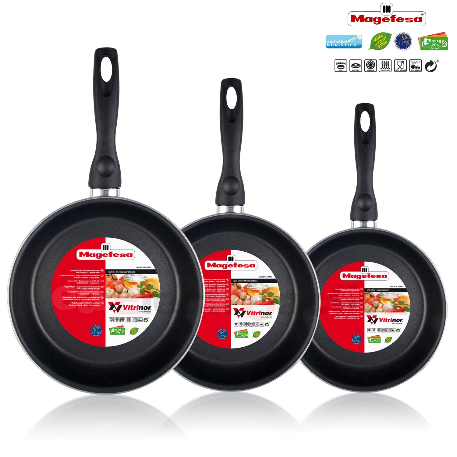 Batterie de cuisine 5 pièces Jeu de 3 poêles 18-20-24 cm induction antiadhésives  Rouge GRANA - Mathon - 4