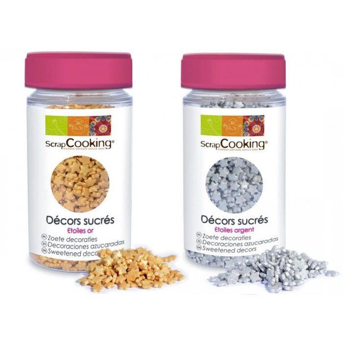 Kit de décors sucrés étoiles argent & or Scrapcooking - Mathon