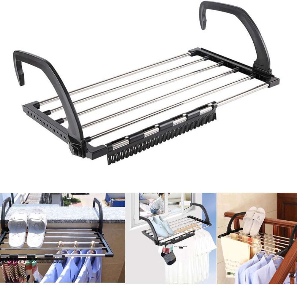 Séchoirs à Linge Pliable étendoir Balcon en Acier Inoxydable 67 X 32 cm noir Vendos85 - Mathon