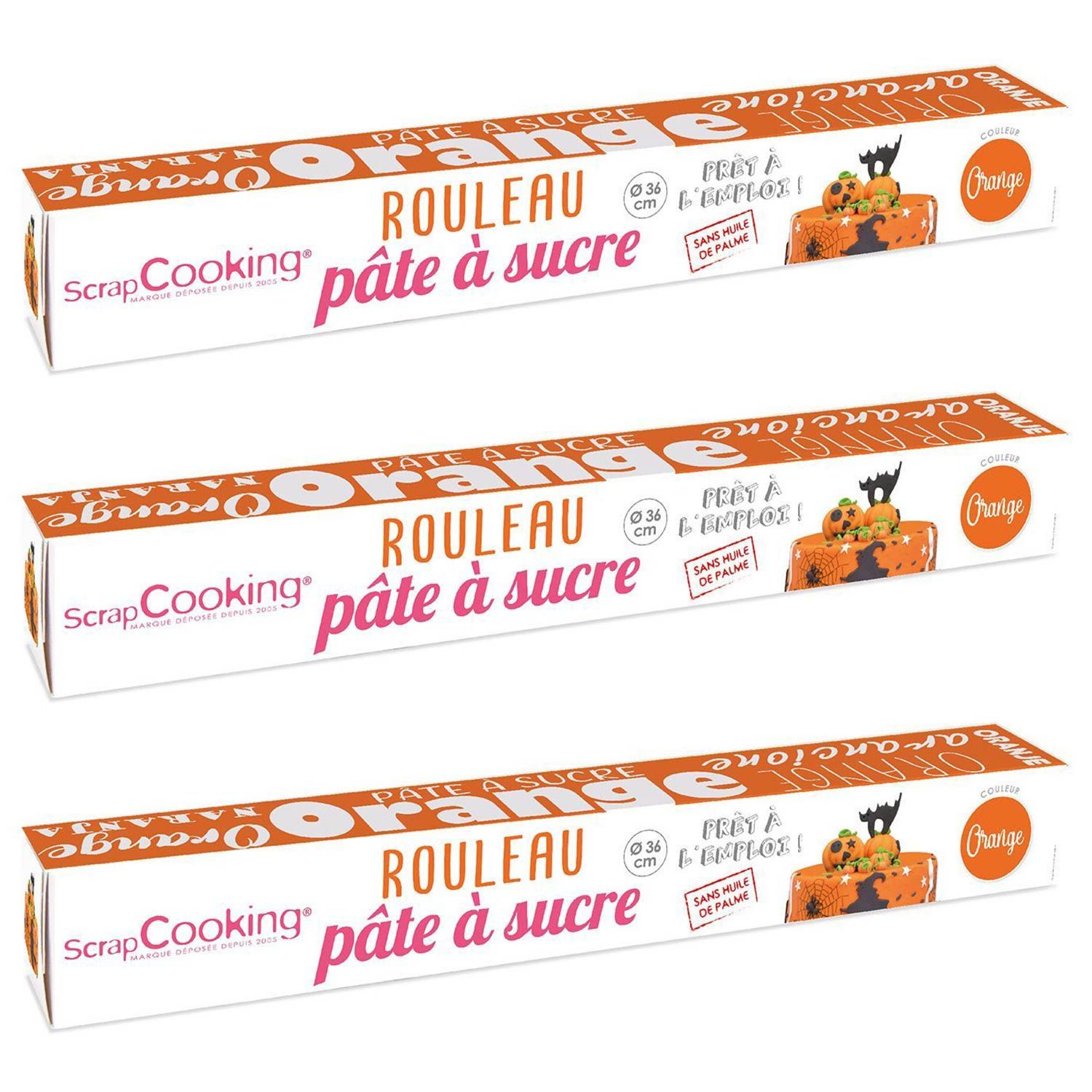 3 pâtes à sucre en rouleau orange Ø 36 cm Scrapcooking - Mathon