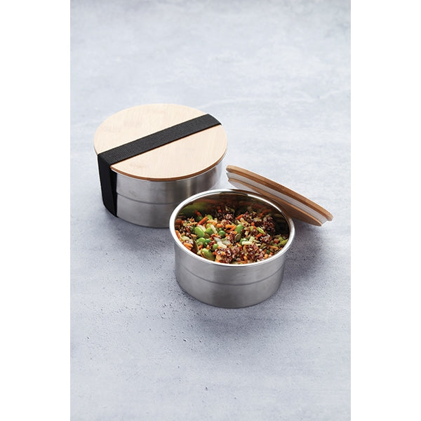 Lunch box ronde en inox 600 ml et couvercle en bambou Point Virgule - Mathon - 5
