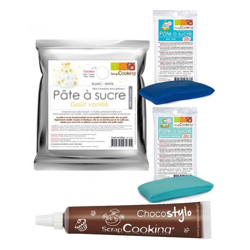 Kit pâte à sucre naissance garçon + 1 Stylo chocolat Scrapcooking - Mathon