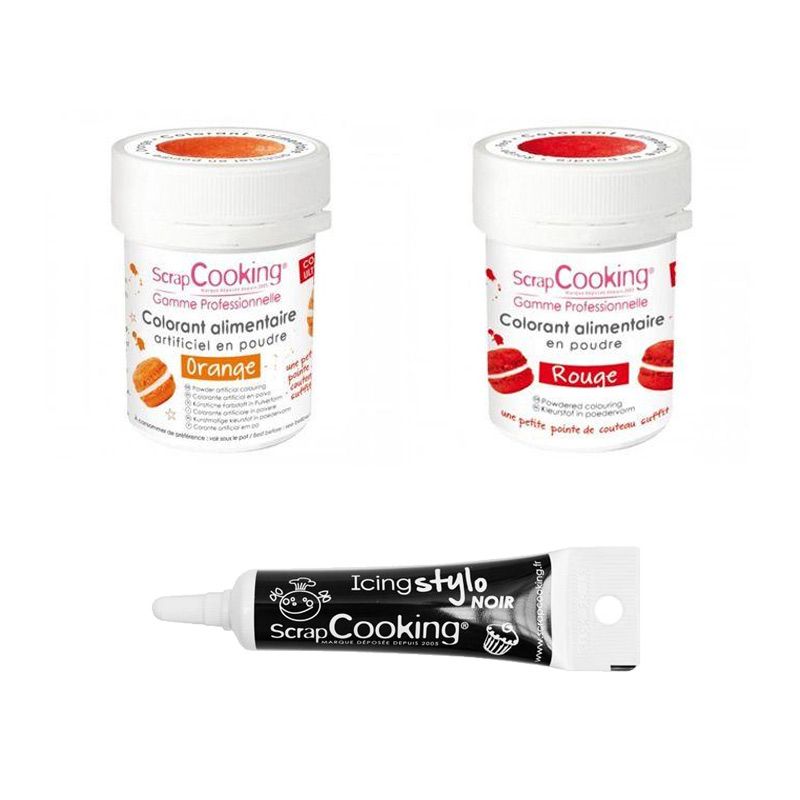 2 colorants alimentaires rouge-orange + Stylo glaçage noir Scrapcooking - Mathon