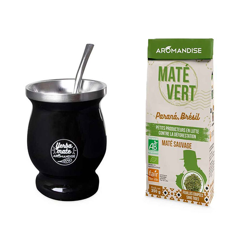 Tasse et bombilla à maté 230 ml + Thé vert maté sauvage du Brésil 350 g Aromandise - Mathon