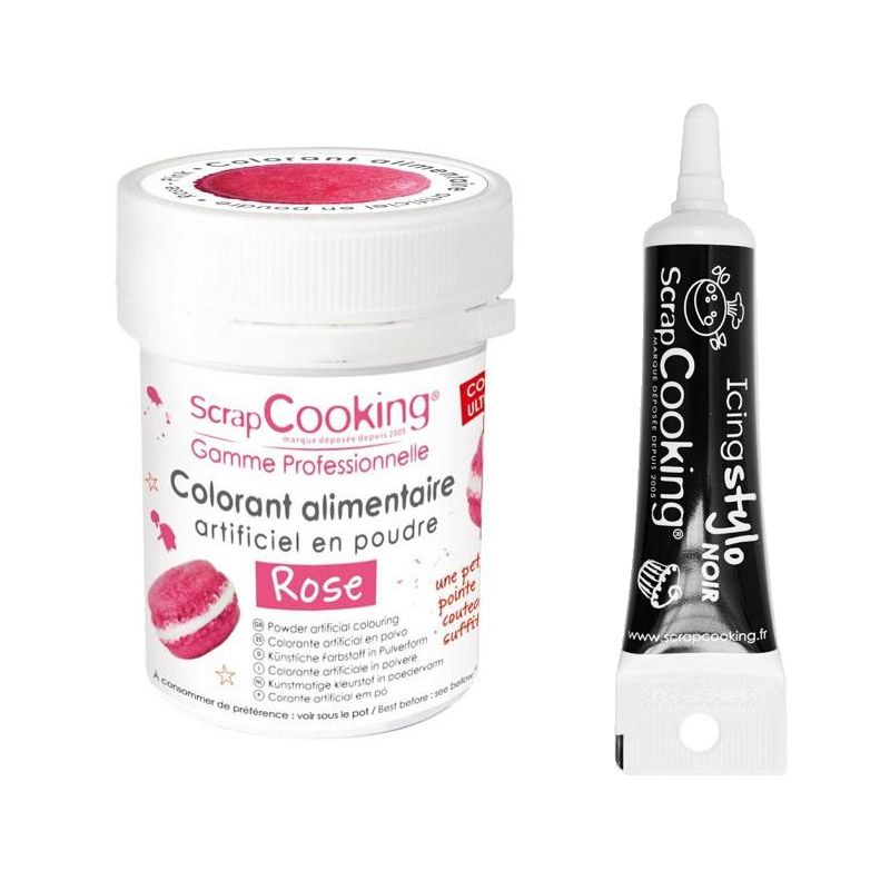 Colorant alimentaire Rose + Stylo de glaçage noir Scrapcooking - Mathon