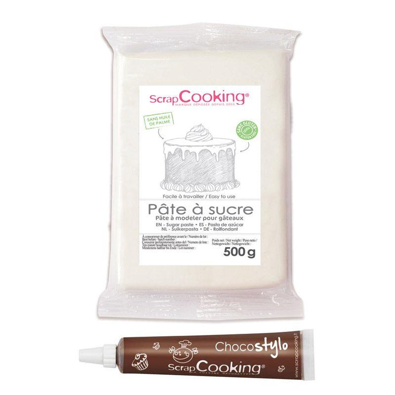 Pâte à sucre blanche 500 g + 1 Stylo chocolat Scrapcooking - Mathon