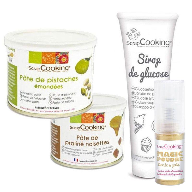 Pâte de pistache + pâte de noisette + sirop de glucose + poudre irisée dorée Scrapcooking - Mathon