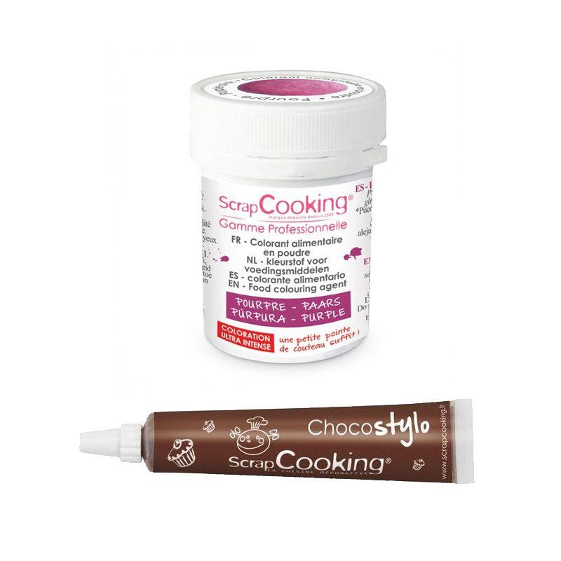 Stylo chocolat + Colorant alimentaire en poudre pourpre Scrapcooking - Mathon