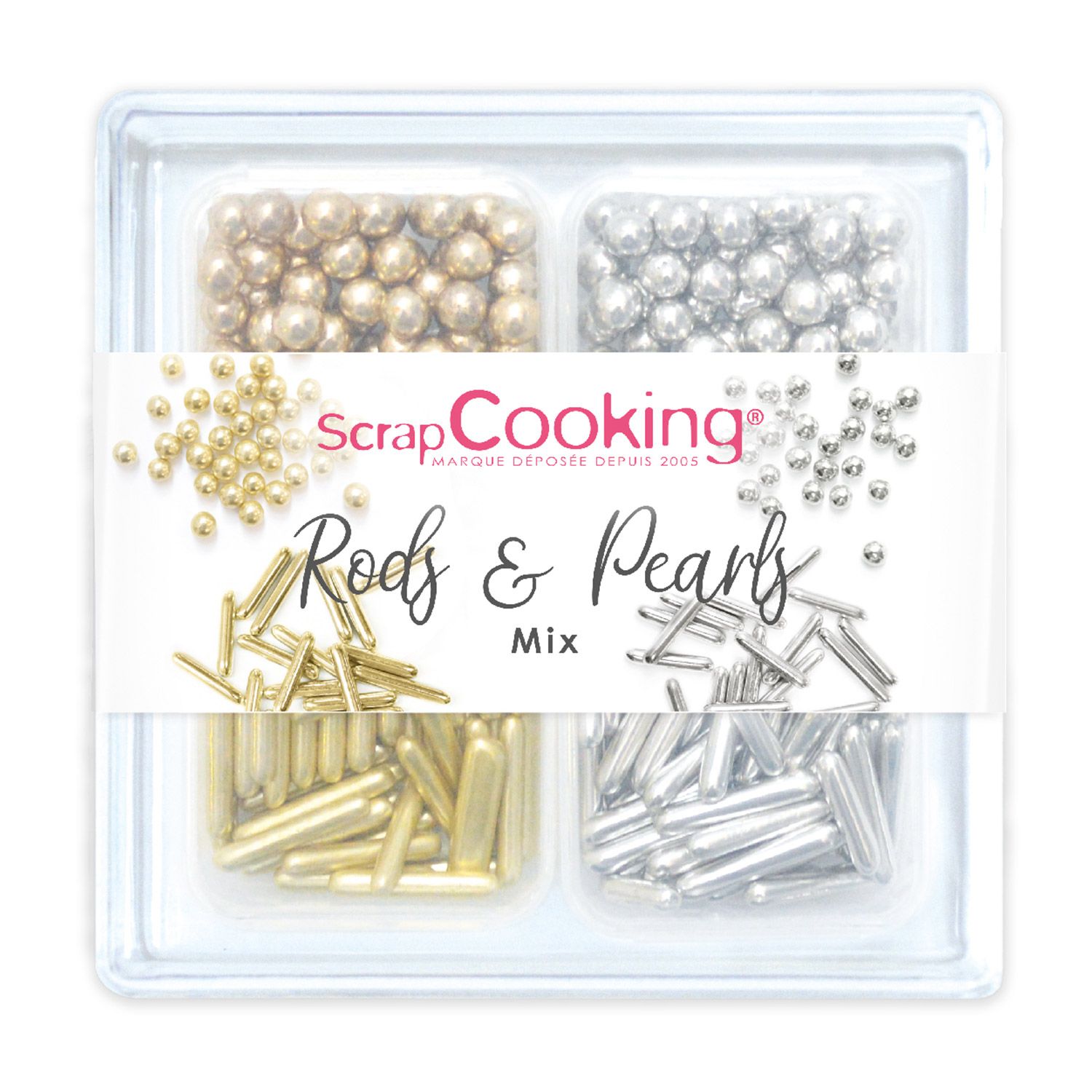 Mix de décors sucrés - bâtonnets et boules dorées et argentées Scrapcooking - Mathon