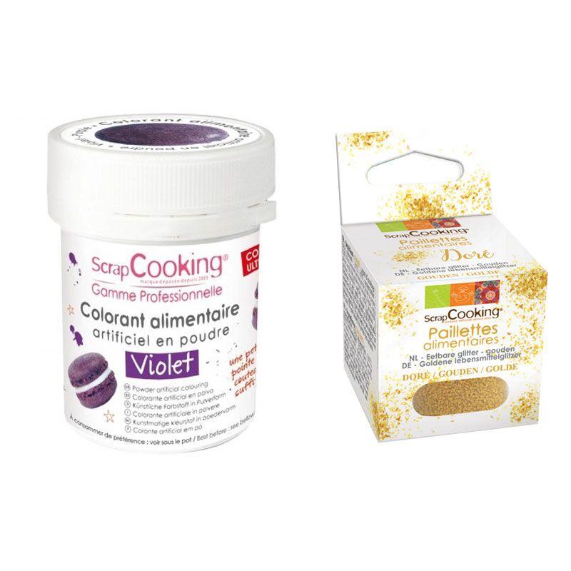 Colorant alimentaire Violet + paillettes dorées Scrapcooking - Mathon