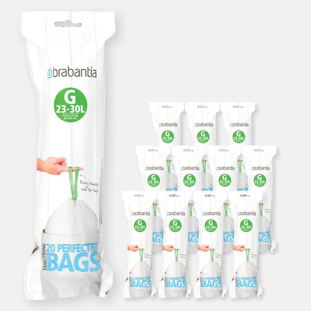 Lot de 12 rouleaux de 20 sacs poubelle 23/30 l blanc code G ( dont 1 offert) Brabantia - Mathon