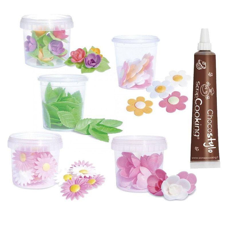 Coffret décors azyme feuilles et fleurs + 1 Stylo chocolat Scrapcooking - Mathon