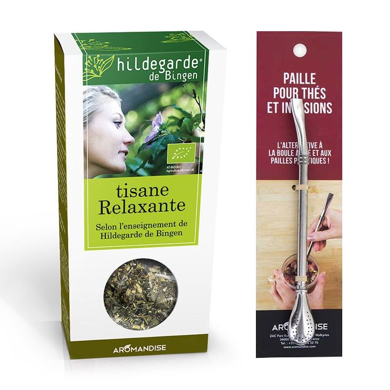 Tisane bio relaxante + paille inox avec filtre Aromandise - Mathon