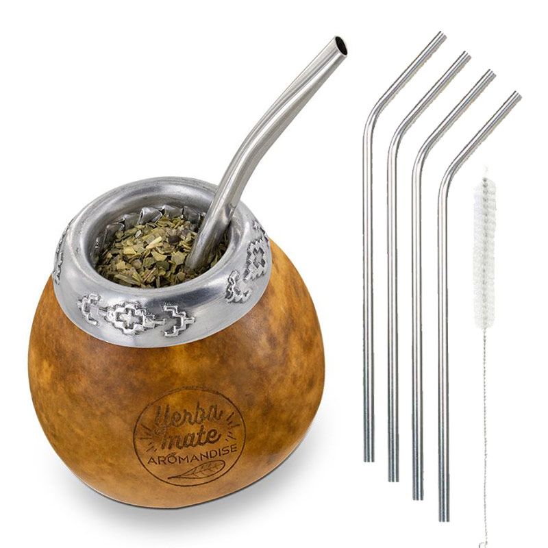 Calebasse et bombilla pour maté + 4 pailles en inox Youdoit - Mathon