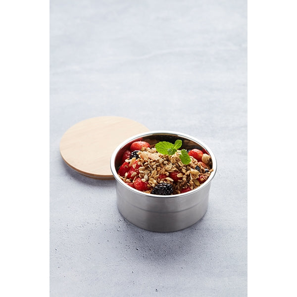 Lunch box ronde en inox 600 ml et couvercle en bambou Point Virgule - Mathon - 3