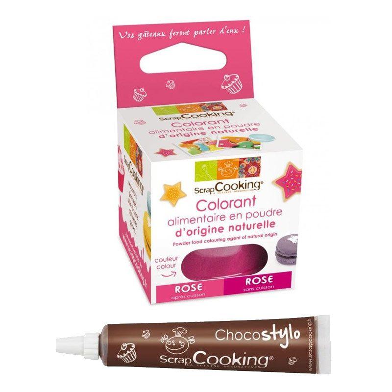 Stylo chocolat + Colorant alimentaire naturel Rose foncé Scrapcooking - Mathon