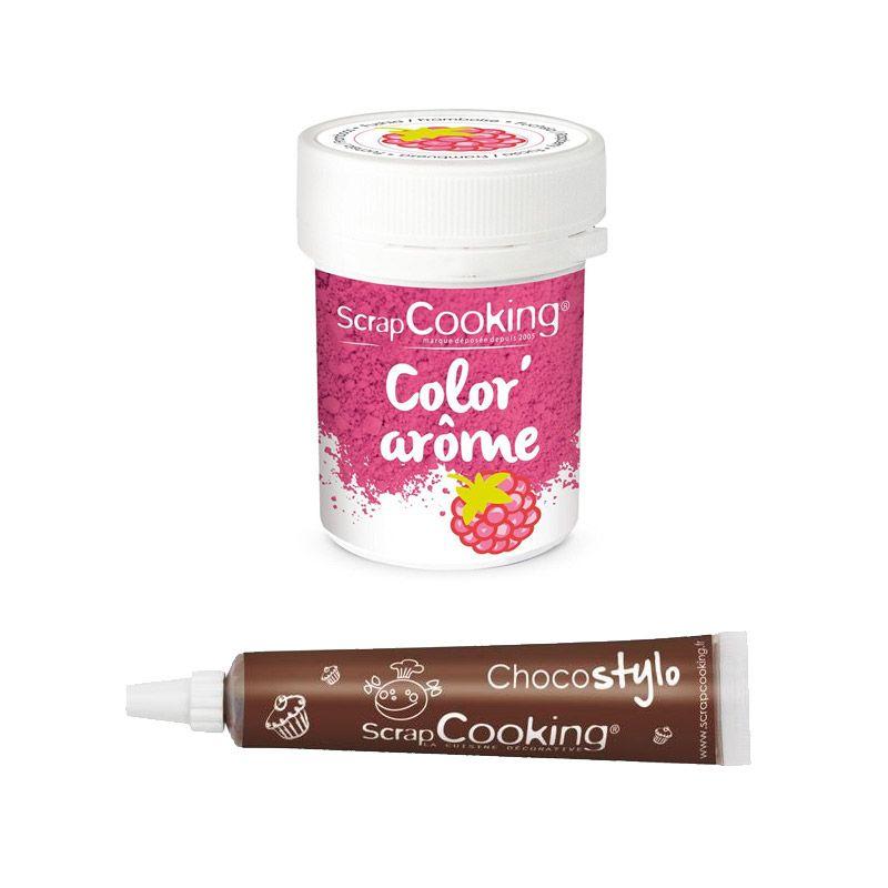 Colorant alimentaire rose arôme framboise + Stylo chocolat Scrapcooking - Mathon