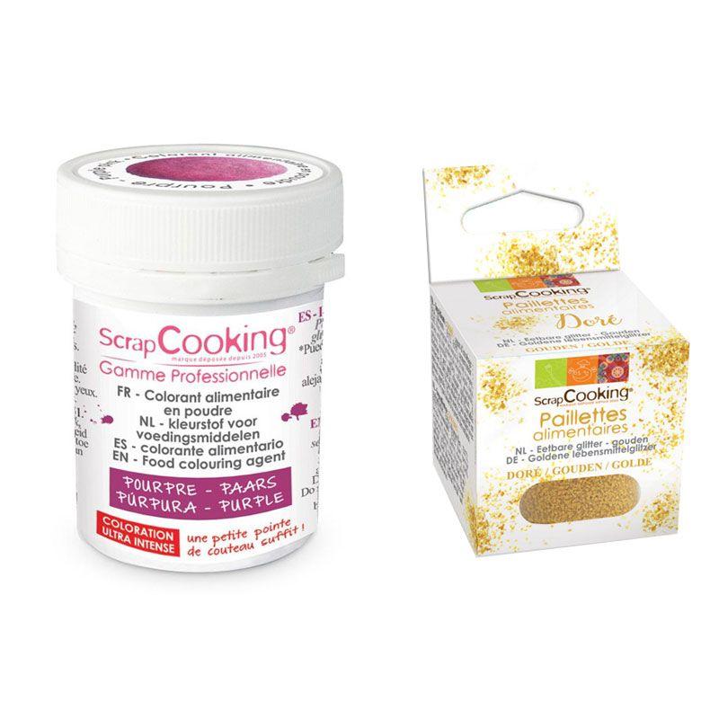 Colorant alimentaire en poudre pourpre + paillettes dorées Scrapcooking - Mathon