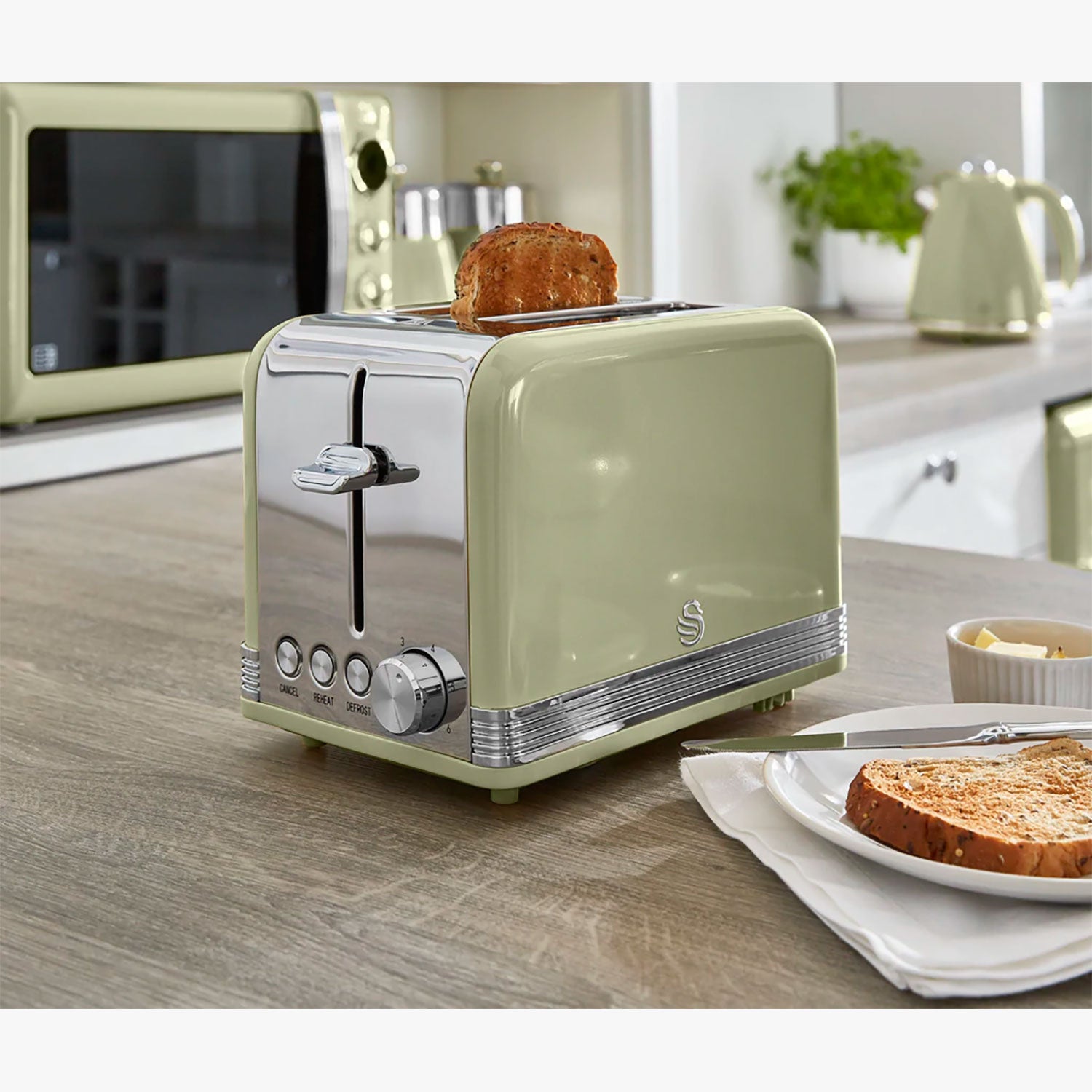 Retro Grille-pain à Fente Large 2 Tranches, 3 Fonctions, 6 Niveaux, Vintage 800 Vert  ST19010GNEU - Mathon - 2