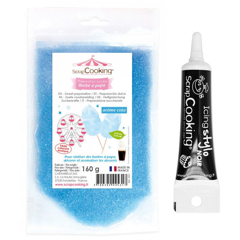 Préparation barbe à papa bleue + Stylo glaçage noir Scrapcooking - Mathon