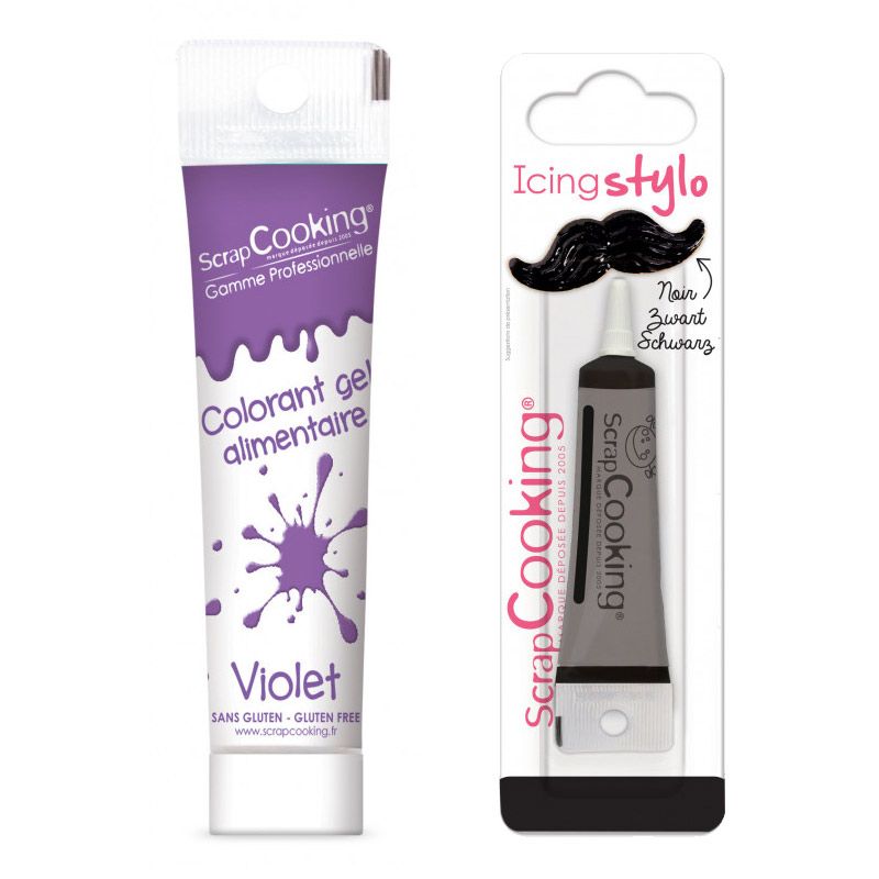 Colorant alimentaire en gel 20 g violet + Stylo de glaçage noir Scrapcooking - Mathon
