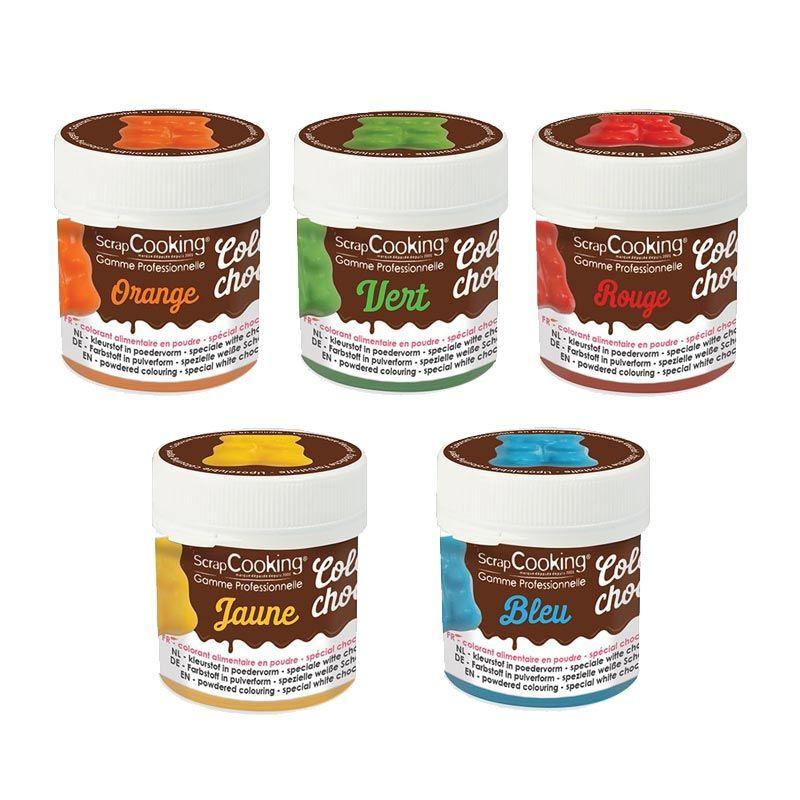 5 colorants alimentaires liposolubles - bleu-jaune-rouge-vert-orange Scrapcooking - Mathon
