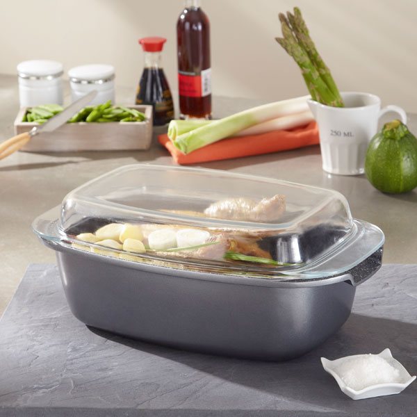 Cocotte rectangulaire revêtement Dur comme la pierre et couvercle en verre 32 cm Mathon - Mathon - 2