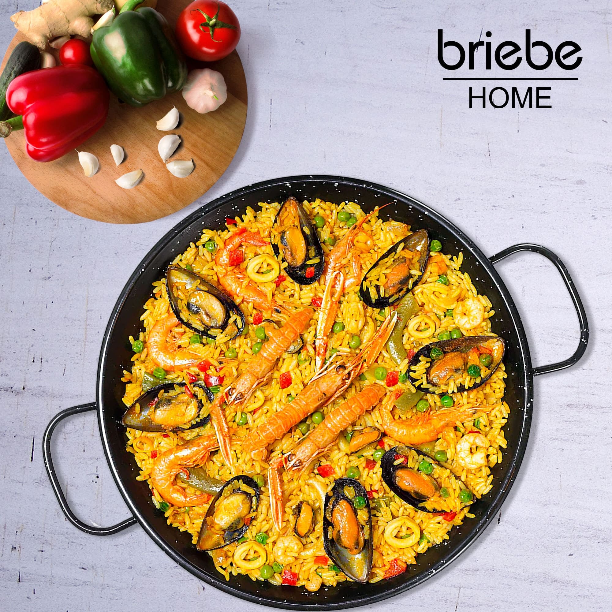 Poêle à Paella Valencienne Émaillée 42cm, Acier Émaillé Antiadhésif, 10 Portions  Noir PAN42 - Mathon - 3