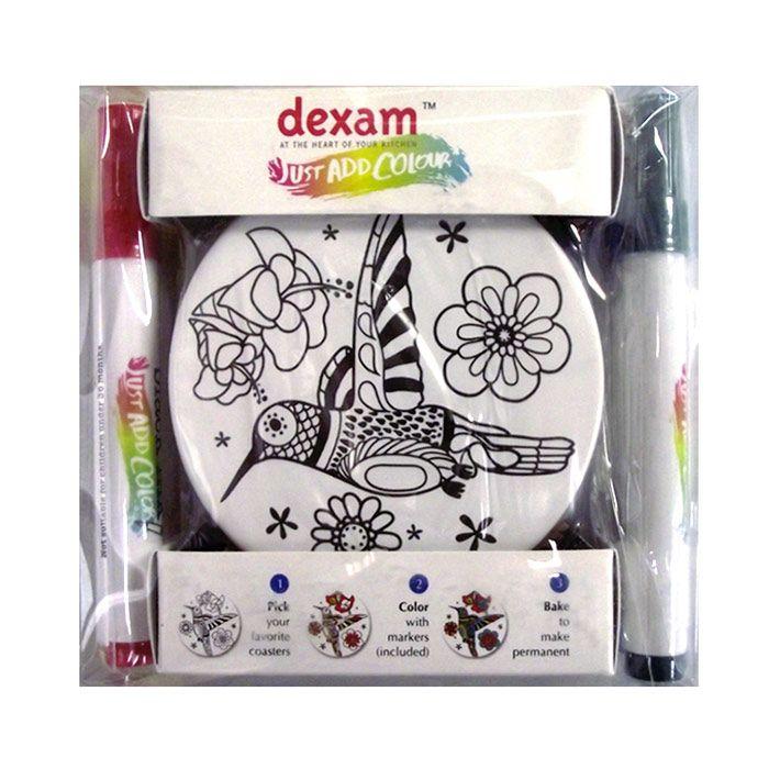 Coffret DIY - 4 sous-verres ronds en céramique + 4 feutres Chevalier diffusion - Mathon