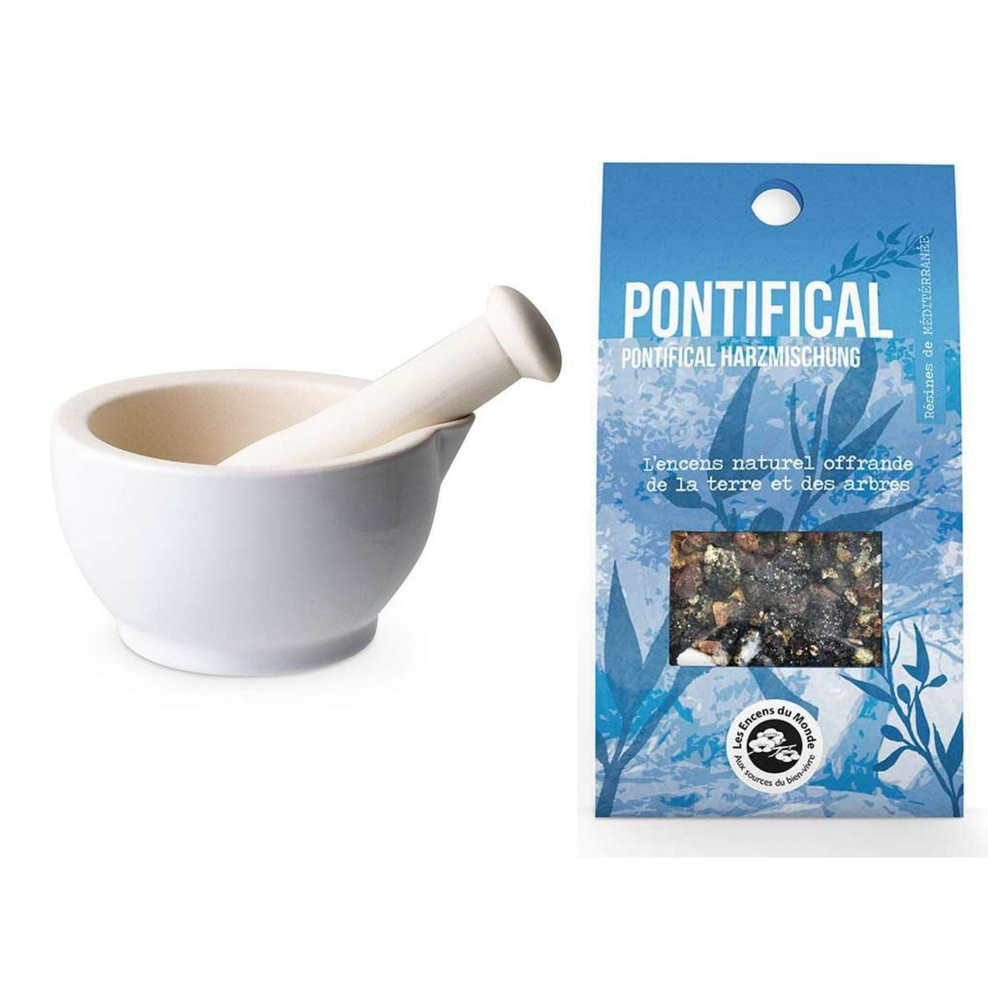 Mortier et pilon en grès blanc + Résine d