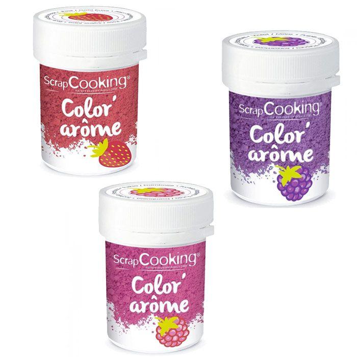 3 colorants alimentaires aux arômes framboise, mûre & fraise Scrapcooking - Mathon