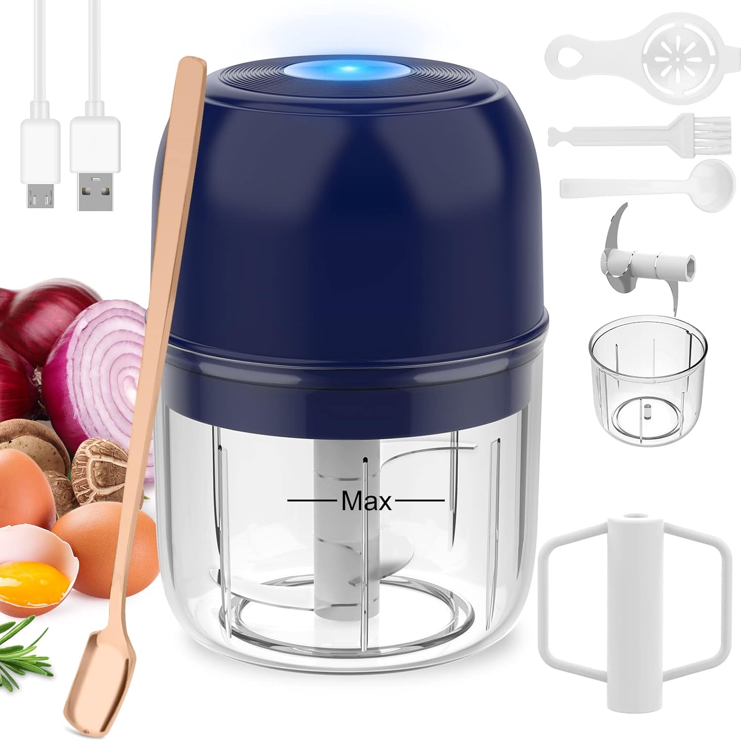 Mini hachoir électrique 2 en 1 de 1 250ML bleu Vendos85 - Mathon