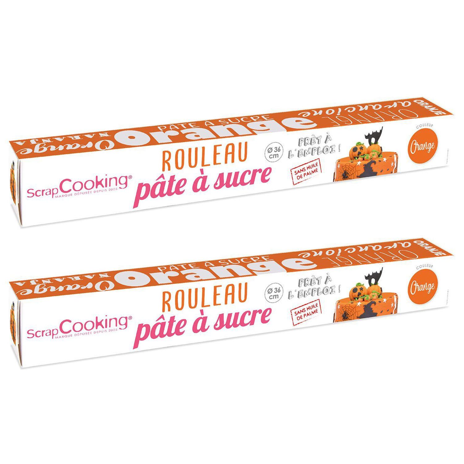 2 pâtes à sucre en rouleau Ø 36 cm - orange Scrapcooking - Mathon