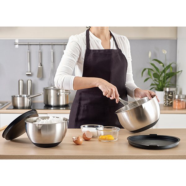 Set de 2 bols pâtissiers inox avec couvercle et base en silicone 20 et 24 cm Mathon - Mathon - 1