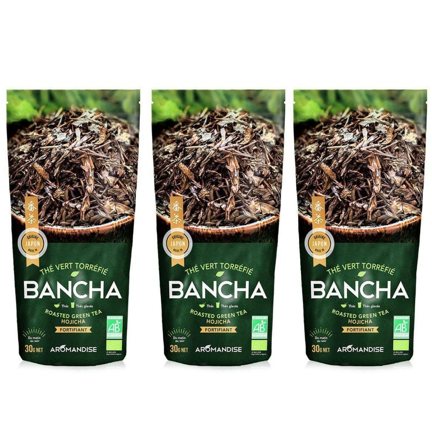 Thé vert bio japonais Bancha Hojicha 90 g Aromandise - Mathon