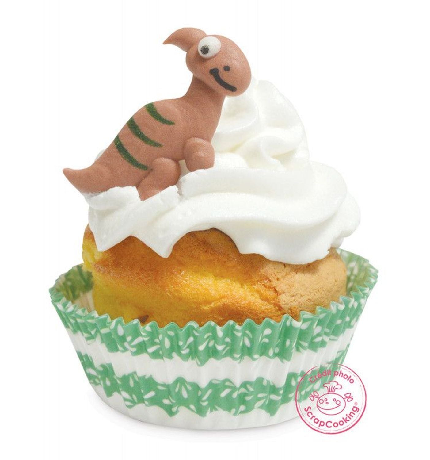 12 décors sucrés dinosaure - vert, blanc et marron Scrapcooking - Mathon