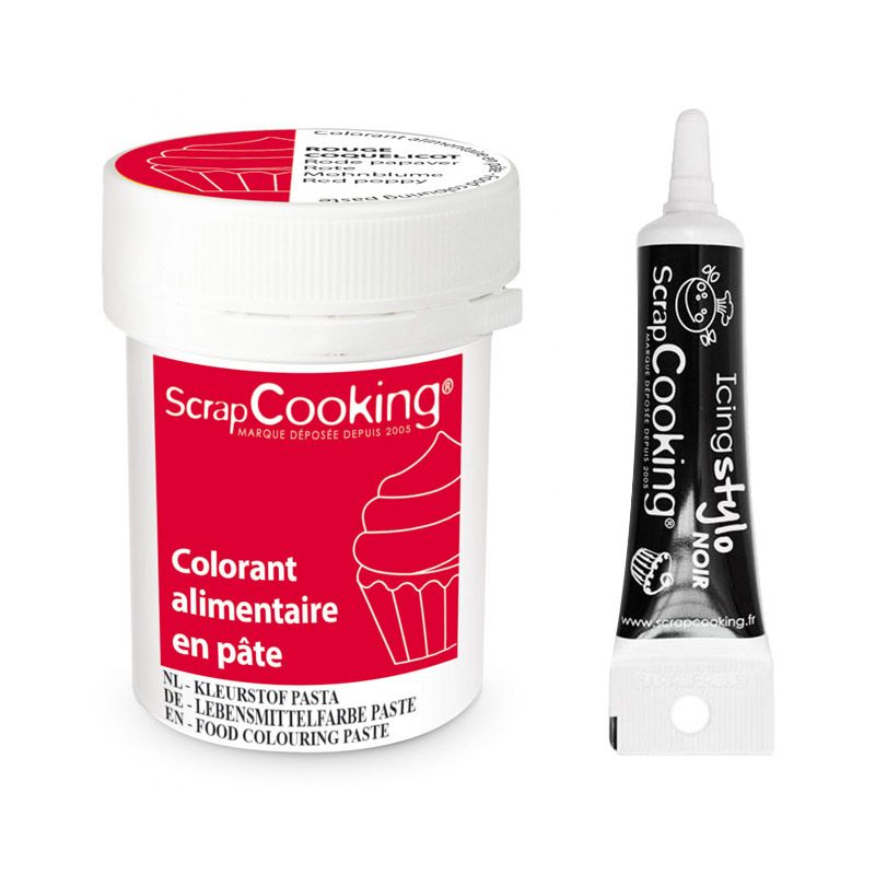 Colorant alimentaire en pâte 20 g Rouge coquelicot + Stylo de glaçage noir Scrapcooking - Mathon