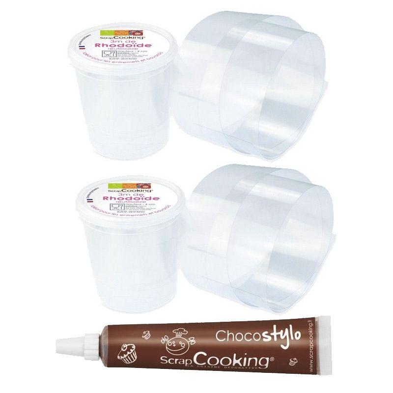 2 Rubans Rhodoïde 3 m x 4 cm + 1 Stylo chocolat Scrapcooking - Mathon