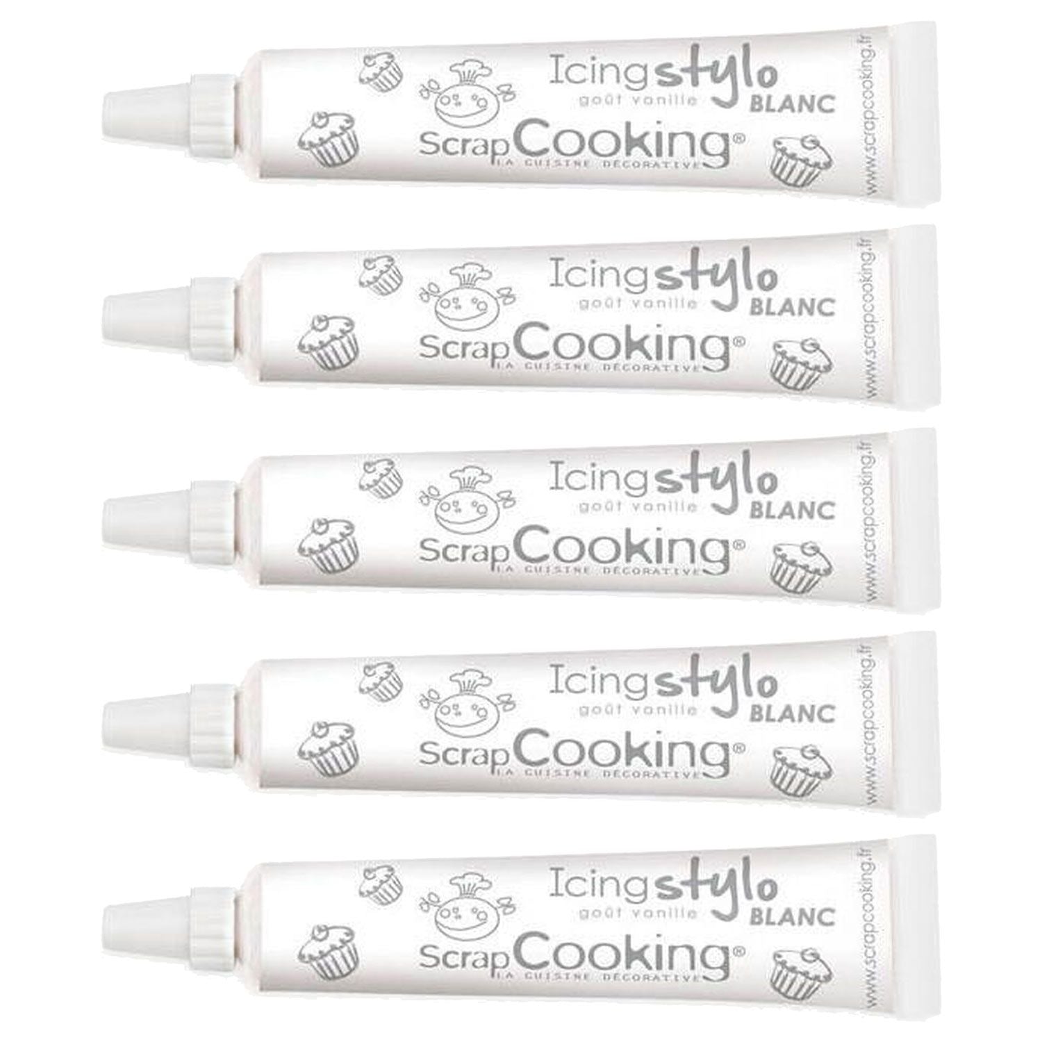 5 stylos de glaçage blanc goût vanille Scrapcooking - Mathon