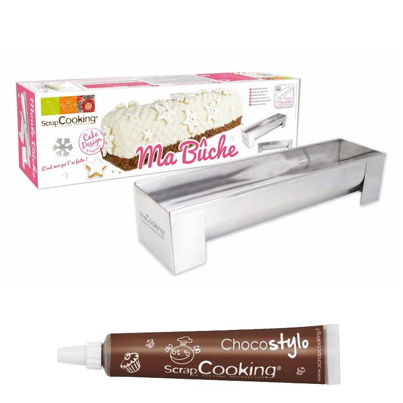 Moule en inox pour bûche de Noël + 1 Stylo chocolat Scrapcooking - Mathon