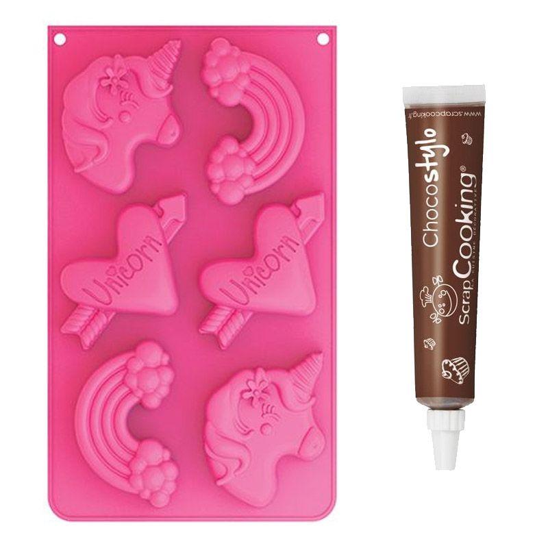 Moule en silicone Licornes + 1 Stylo chocolat Scrapcooking - Mathon