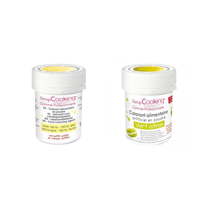 2 colorants alimentaires en poudre - vert citron-jaune pastel Scrapcooking - Mathon