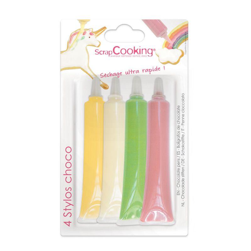 4 stylos chocolat - Rose, vert, jaune et blanc - 4 x 25 g Scrapcooking - Mathon