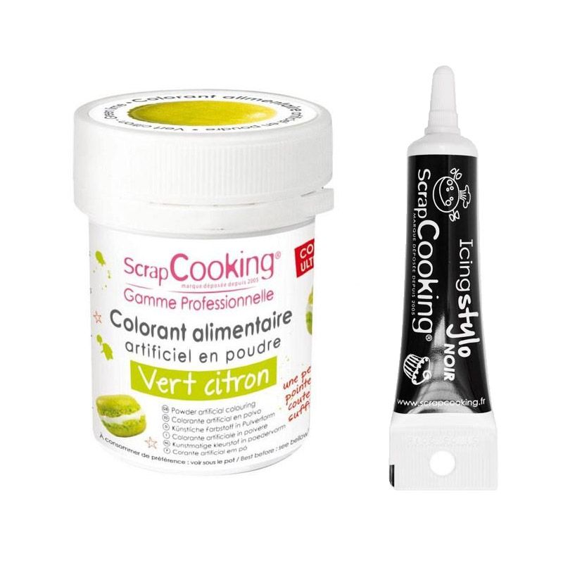 Colorant alimentaire Vert citron + Stylo glaçage noir Scrapcooking - Mathon