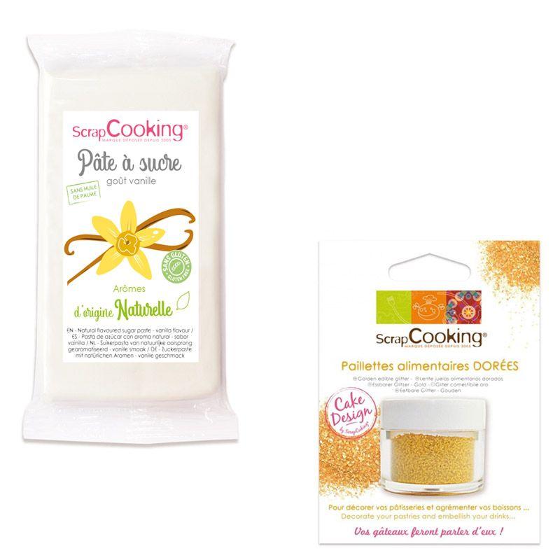 Pâte à sucre blanche 250 g arôme vanille + paillettes dorées Scrapcooking - Mathon