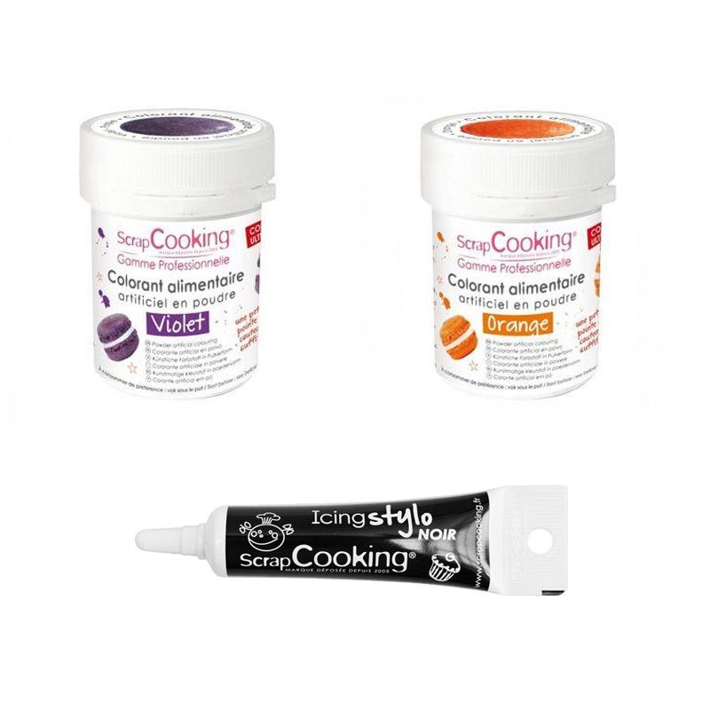 2 colorants alimentaires orange-violet + Stylo glaçage noir Scrapcooking - Mathon