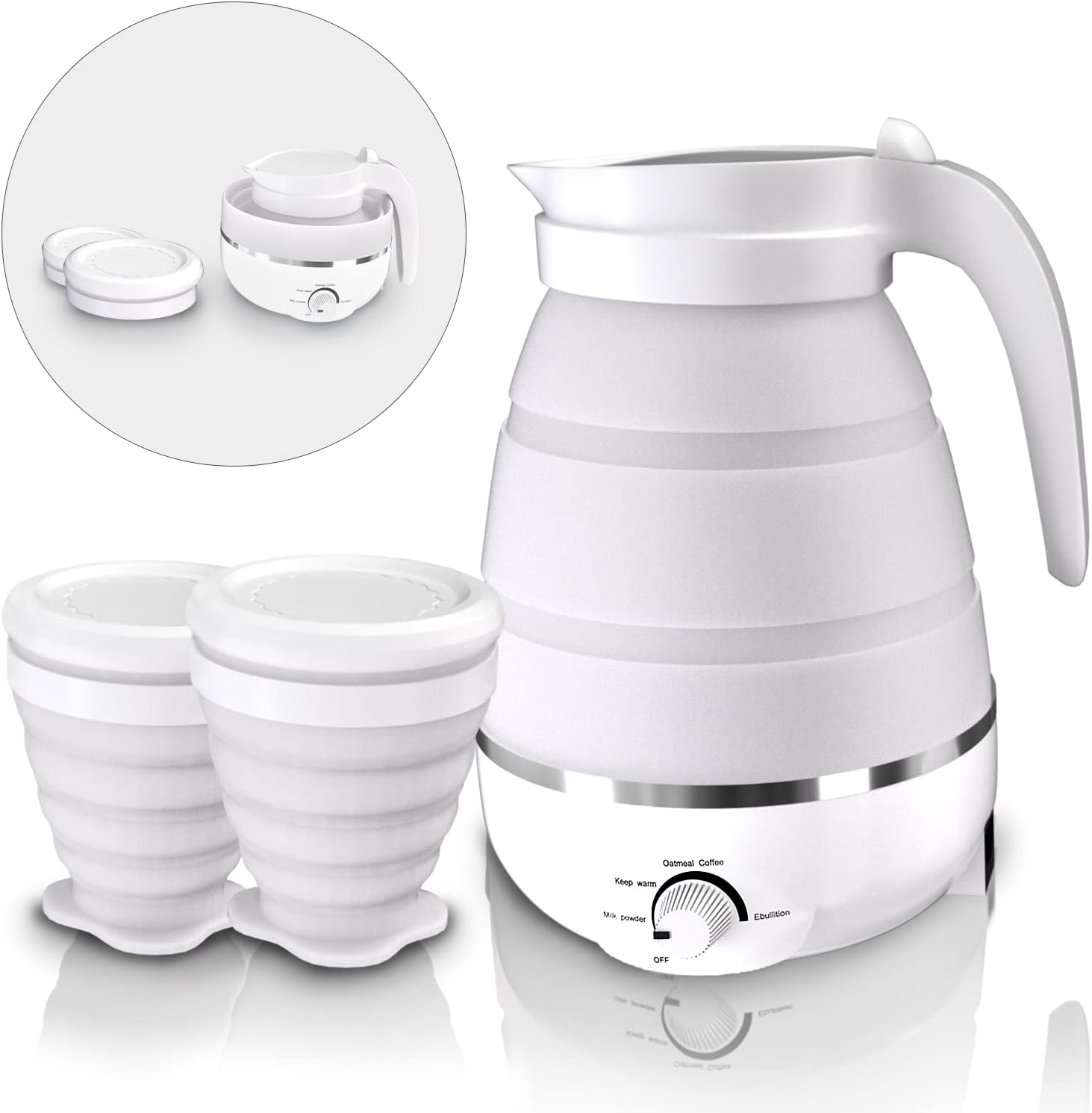 Bouilloire électrique pliable de 0,6L et 2 tasses pliables blanc Vendos85 - Mathon