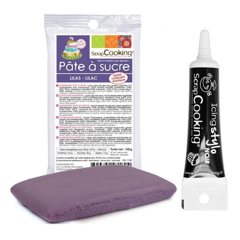 Pâte à sucre lilas 100 g + Stylo de glaçage noir Scrapcooking - Mathon