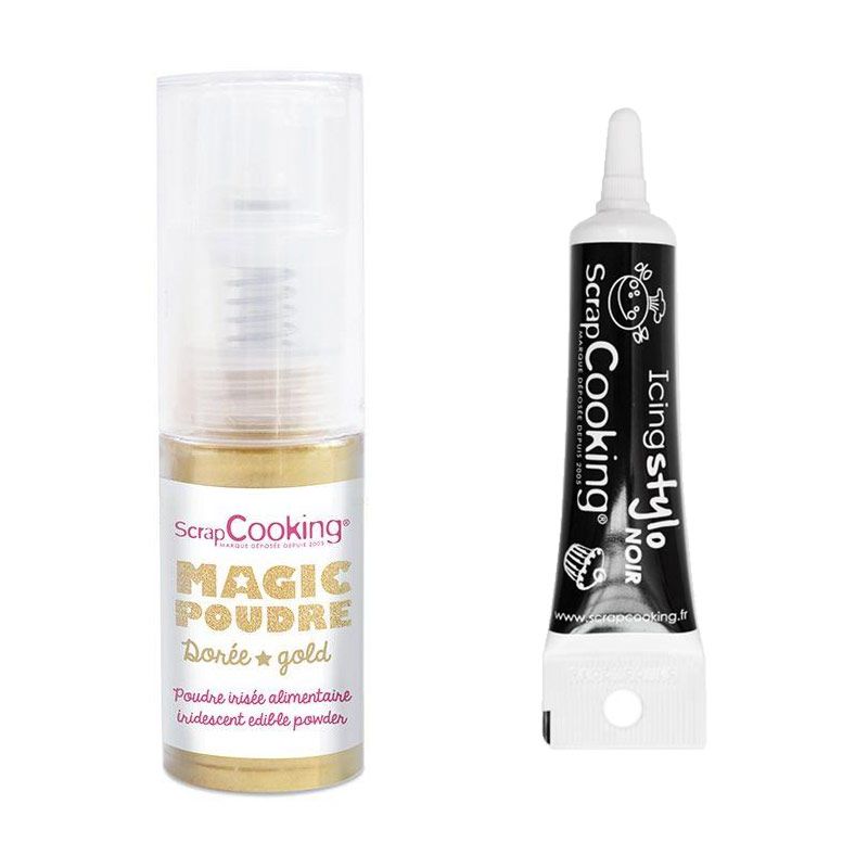 Poudre alimentaire dorée + Stylo de glaçage noir Scrapcooking - Mathon